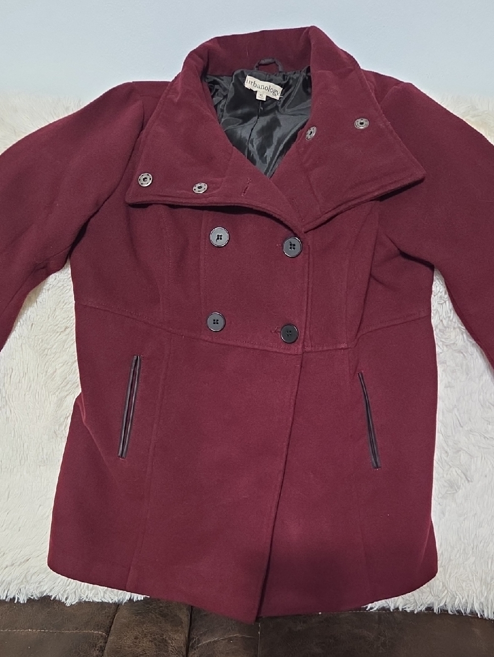 Urbanology Deep Wine Double-Breasted Pea Coat